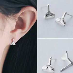 Dainty mermaid tail silver filled stud
